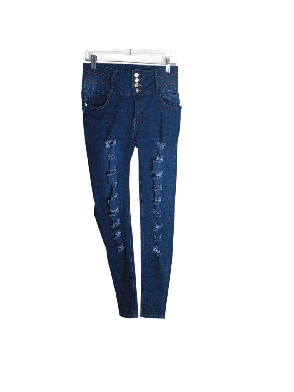 Diva Star -High-Rise Dark Blue Distressed Women's Jeans - Size 15